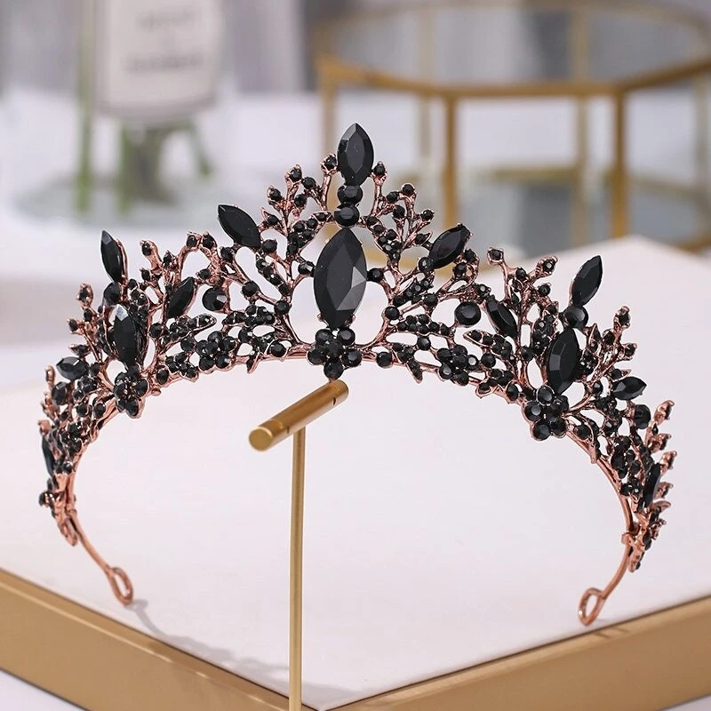 Black New Fashion Rhinestone Tiara Crown Headband Wedding Bride Princess Queen Hair Tiara Birthday New Year Christmas High Quality Halloween 3 Black New Fashion Rhinestone Tiara Crown Headband Wedding Bride Princess Queen Hair Tiara Birthday New Year Christmas High Quality Halloween