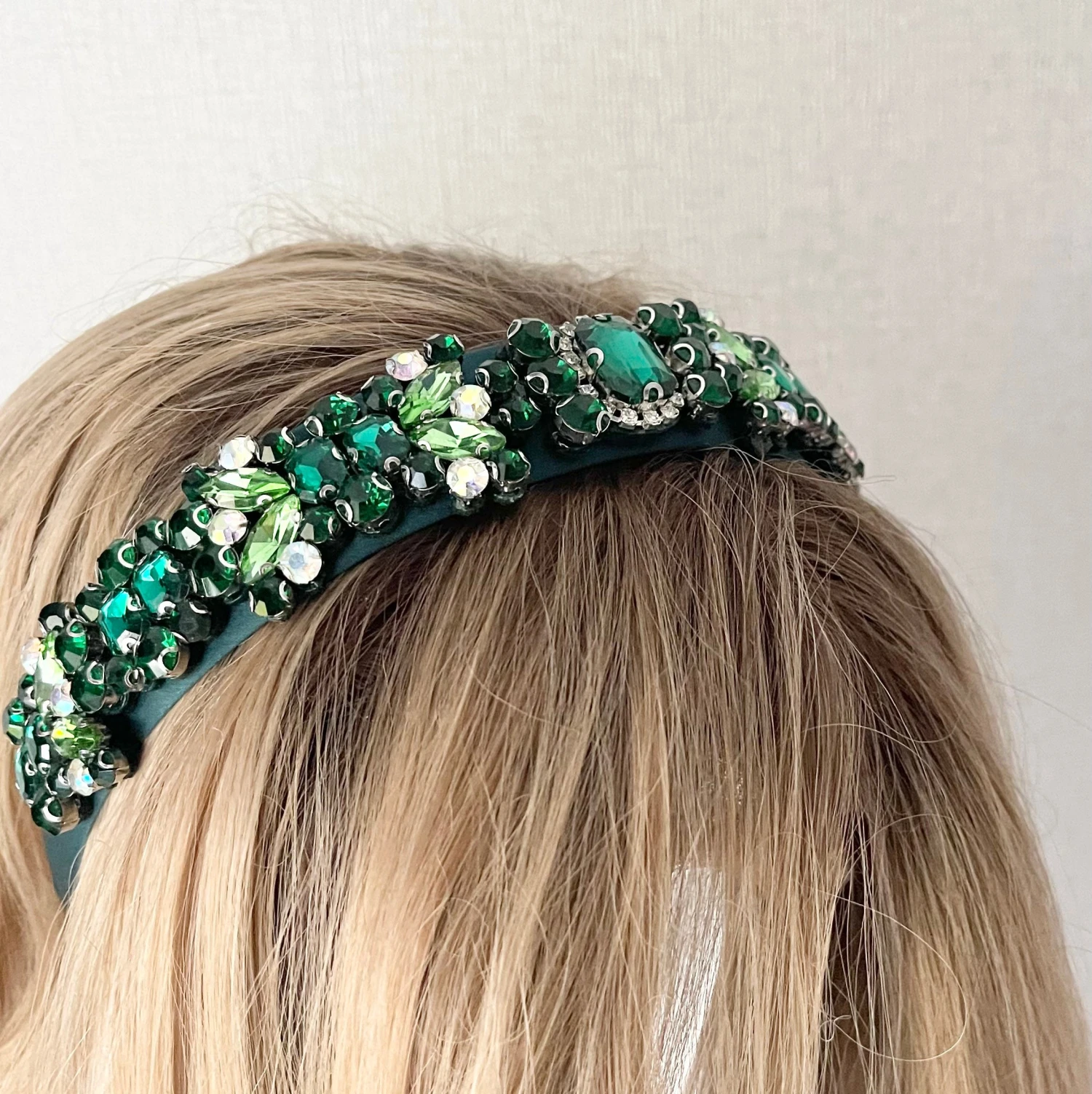 Emerald Green Crystal Headband Sparkling Green Crystal Headband Silver Green Christmas Crystal Padded Headband Ladies Green Hair Band Lime 4 Emerald Green Crystal Headband Sparkling Green Crystal Headband Silver Green Christmas Crystal Padded Headband Ladies Green Hair Band Lime - Image 2