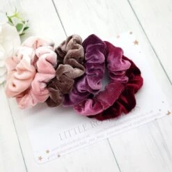 Velvet Scrunchies, Set Of 6 Velvet Scrunchies, Pink Scrunchie, Gift For Girls, Stocking Filler, Christmas Hair Bows, Girls Birthday Gift