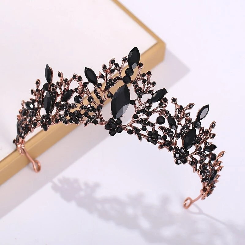 Black New Fashion Rhinestone Tiara Crown Headband Wedding Bride Princess Queen Hair Tiara Birthday New Year Christmas High Quality Halloween 4 Black New Fashion Rhinestone Tiara Crown Headband Wedding Bride Princess Queen Hair Tiara Birthday New Year Christmas High Quality Halloween - Image 2