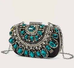 Green/ Blue Rhinestone Bridal Clutch/ Wedding/ Bridal/ Mehndi/ Evening Bag/ Party/ Date Night/ Anniversary/ Birthday/ Gift/ Christmas