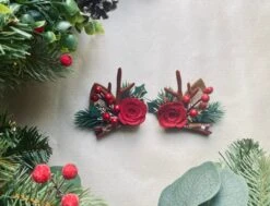 Felt Reindeer Antler Clip Set, Festive Headband With Felted Flowers, Ideal Christmas Day Outfit And Christmas Hairstyles