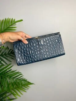 Blue Leather Vintage Clutch Evening Party Bag. Croc Alligator Look. Christmas Party Bag.