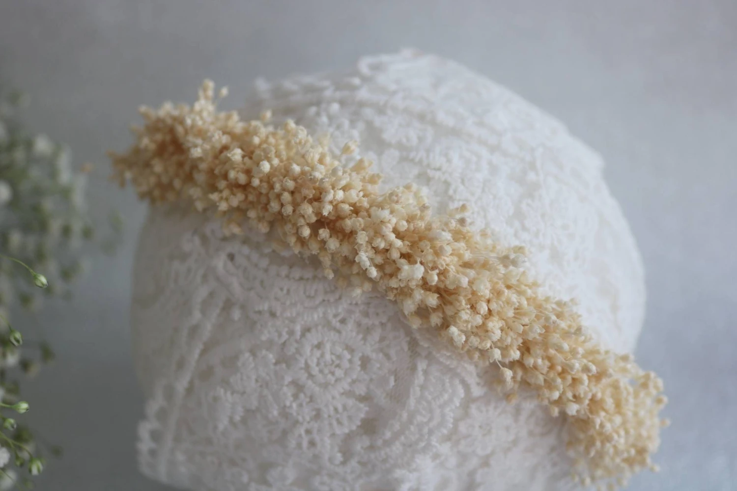 Gorgeous Floral Halo, Ivory Dried Flowers Headband, Dried Gypsophila, Baptism, Christening, Newborn Photo Props, Christmas Photo Shooting, 7 Gorgeous Floral Halo, Ivory Dried Flowers Headband, Dried Gypsophila, Baptism, Christening, Newborn Photo Props, Christmas Photo Shooting, - Image 5