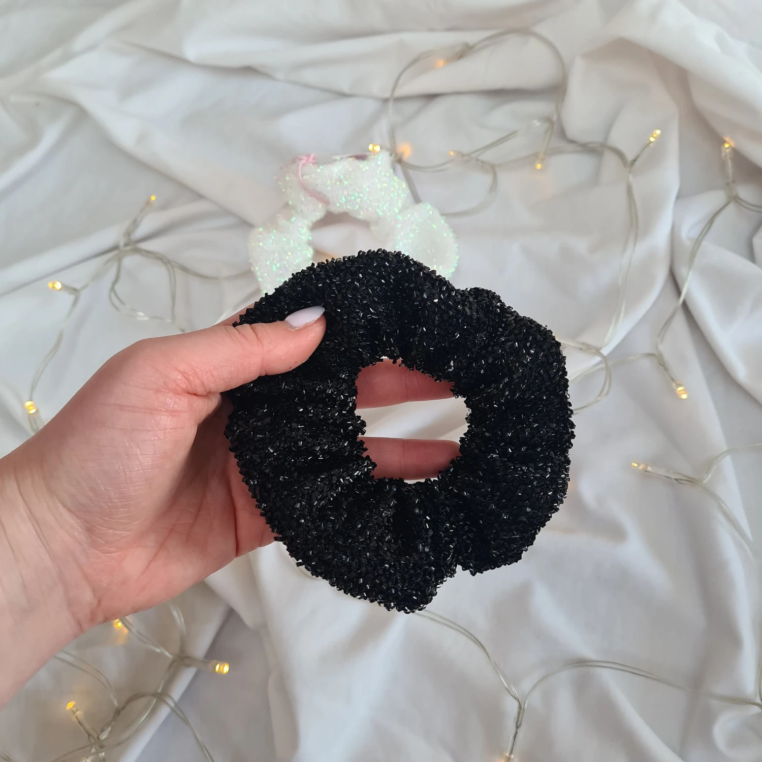 Tinsel Christmas Hair Scrunchie Silver, Gold, Black, Iridescent 4 Tinsel Christmas Hair Scrunchie Silver, Gold, Black, Iridescent - Image 2