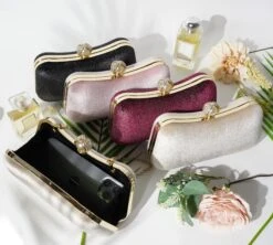 Double-Strap Velvet Clutch, Personalized Shoulder Bag, Christmas & Holiday Gift, Removable Gold-Plated Chain Evening Clutch, Wedding Bag