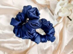 Afina Navy Satin Scrunchie, Scrunchie Hair Tie, Satin, Satin Scrunchie, Christmas Collection Scrunchies, Handmade Scrunchy, Gift Set For Her