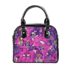 Cheshire Cat Alice In Wonderland Pink Purp Christmas UK Bag Handbag Shoulder Straps Buckle Black Faux Leather Zipper School Small Adjustable -Cheap Bags & Purses Store il fullxfull.4356034378 tk9n