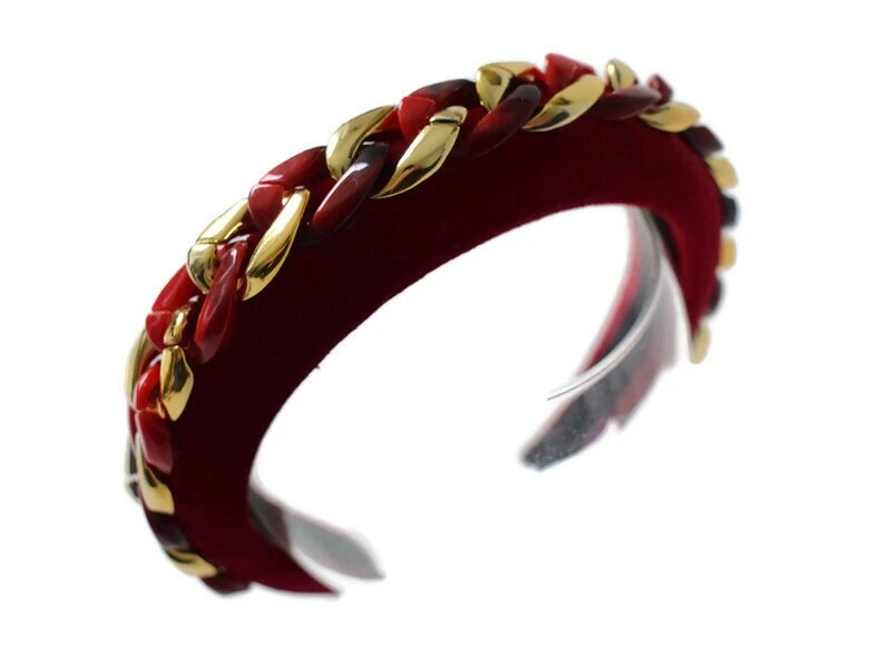 VIENNA RED & GOLD Beautiful Velvet 2 Cm Padded Headband Hairband Embellished With Tortoiseshell Chain Perfect Christmas Accessory Gift 4 VIENNA RED & GOLD Beautiful Velvet 2 Cm Padded Headband Hairband Embellished With Tortoiseshell Chain Perfect Christmas Accessory Gift - Image 2
