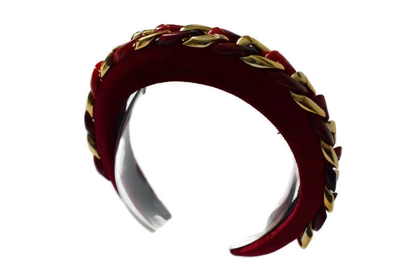 VIENNA RED & GOLD Beautiful Velvet 2 Cm Padded Headband Hairband Embellished With Tortoiseshell Chain Perfect Christmas Accessory Gift 5 VIENNA RED & GOLD Beautiful Velvet 2 Cm Padded Headband Hairband Embellished With Tortoiseshell Chain Perfect Christmas Accessory Gift - Image 3