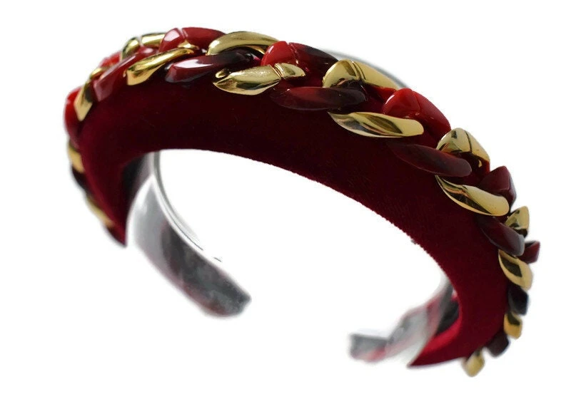 VIENNA RED & GOLD Beautiful Velvet 2 Cm Padded Headband Hairband Embellished With Tortoiseshell Chain Perfect Christmas Accessory Gift 6 VIENNA RED & GOLD Beautiful Velvet 2 Cm Padded Headband Hairband Embellished With Tortoiseshell Chain Perfect Christmas Accessory Gift - Image 4