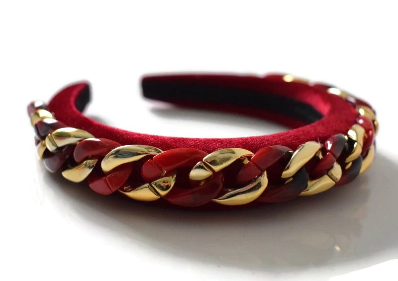 VIENNA RED & GOLD Beautiful Velvet 2 Cm Padded Headband Hairband Embellished With Tortoiseshell Chain Perfect Christmas Accessory Gift 8 VIENNA RED & GOLD Beautiful Velvet 2 Cm Padded Headband Hairband Embellished With Tortoiseshell Chain Perfect Christmas Accessory Gift - Image 6