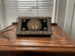 Vintage Evening Clutch/shoulder Bagblack Velvet With Peacock Wirework Design On Frontlovely Christmas Present