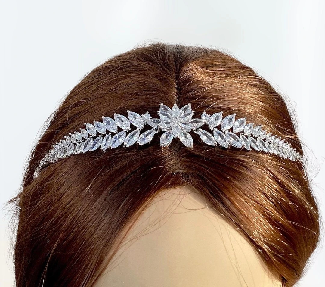 Snowflake Tiara, Silver Cubic Zircon Crown For Wedding, Bridal Hair Accessories,Brides Crown, Bridal Hairpiece, Winter Wedding, Christmas 5 Snowflake Tiara, Silver Cubic Zircon Crown For Wedding, Bridal Hair Accessories,Brides Crown, Bridal Hairpiece, Winter Wedding, Christmas - Image 3