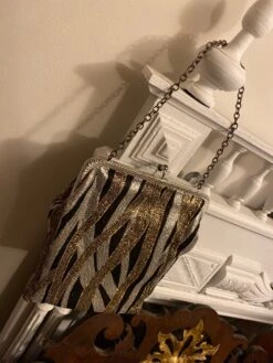 Genuine Vintage Handbag Evening Purse Black Gold Silver Glitter Design Fabric 1970’s Stylish Chain Handle Made In England Retro Christmas -Cheap Bags & Purses Store il fullxfull.4368882672 8pnv