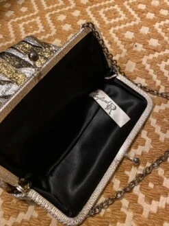 Genuine Vintage Handbag Evening Purse Black Gold Silver Glitter Design Fabric 1970’s Stylish Chain Handle Made In England Retro Christmas -Cheap Bags & Purses Store il fullxfull.4368883308 knpx