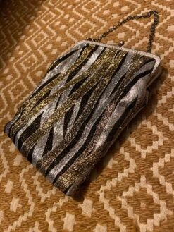 Genuine Vintage Handbag Evening Purse Black Gold Silver Glitter Design Fabric 1970’s Stylish Chain Handle Made In England Retro Christmas -Cheap Bags & Purses Store il fullxfull.4368883580 qds5