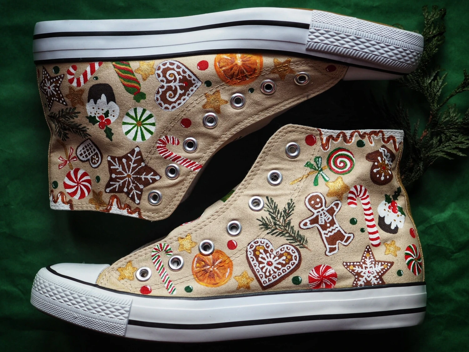 Hand-painted Christmas Sneakers, Unique Shoes For Xmas, Trainers With Sweets Pattern 3 Hand-painted Christmas Sneakers, Unique Shoes For Xmas, Trainers With Sweets Pattern