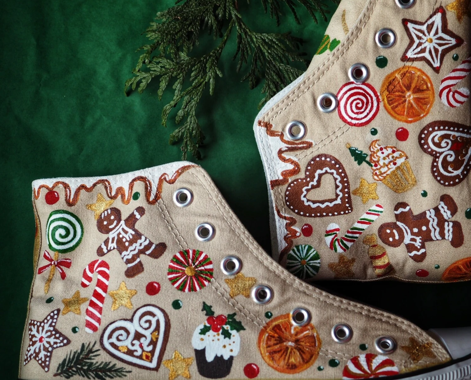 Hand-painted Christmas Sneakers, Unique Shoes For Xmas, Trainers With Sweets Pattern 6 Hand-painted Christmas Sneakers, Unique Shoes For Xmas, Trainers With Sweets Pattern - Image 4