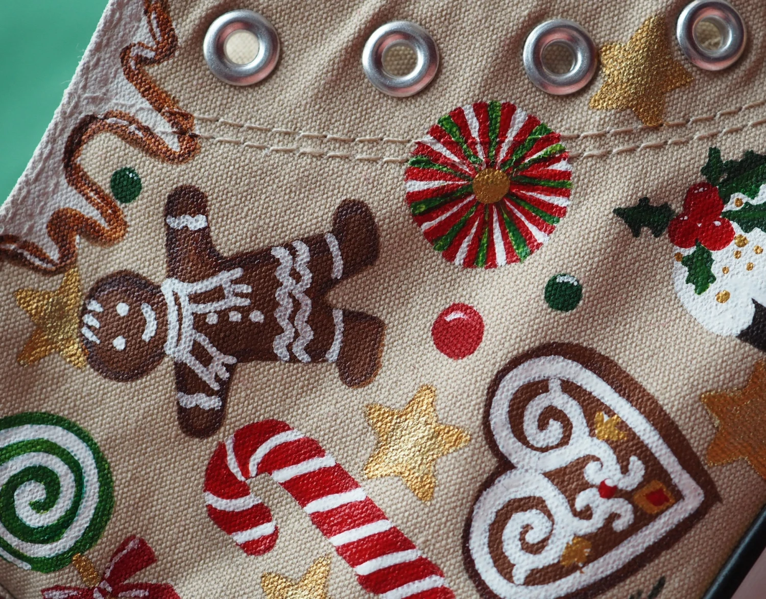 Hand-painted Christmas Sneakers, Unique Shoes For Xmas, Trainers With Sweets Pattern 5 Hand-painted Christmas Sneakers, Unique Shoes For Xmas, Trainers With Sweets Pattern - Image 3