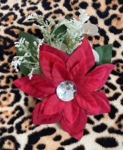 Festive Poinsettia & Sparkly Eucalyptus / Dual Fastening Hair Flower Clip / Brooch Corsage / Hair Accessory / Christmas Party Wear