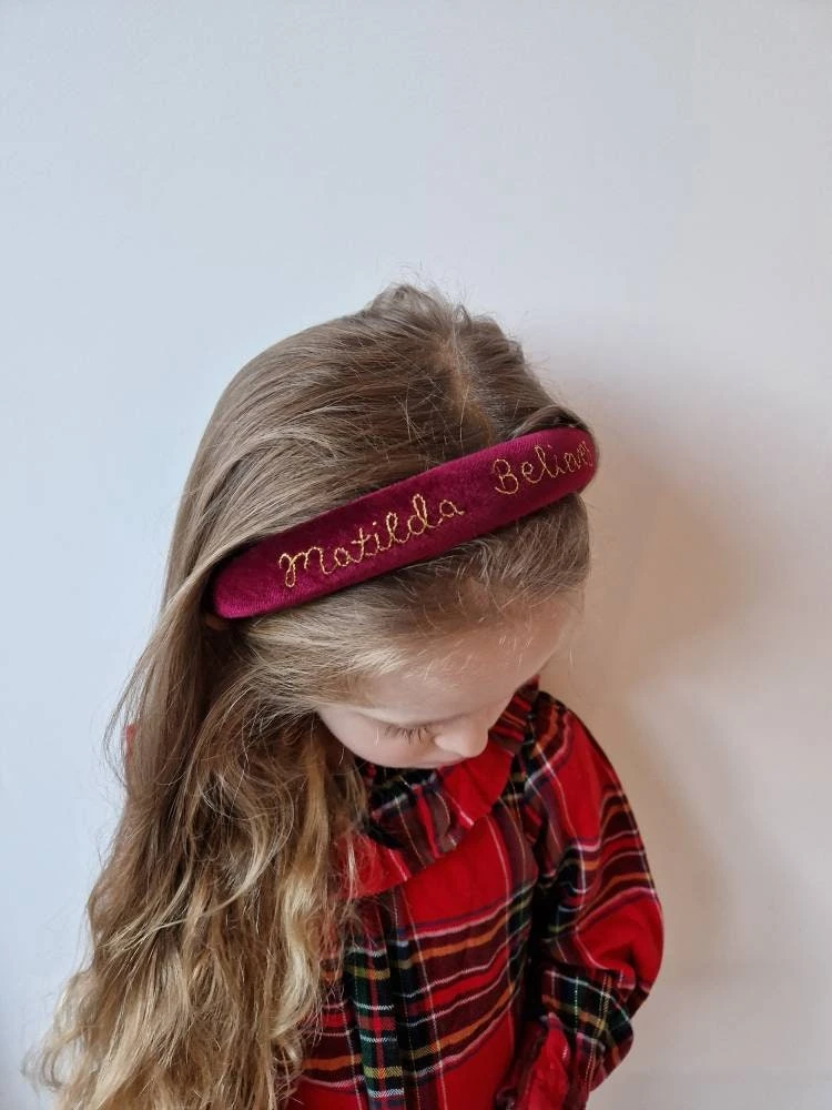 Name Believes Christmas Bespoke Hand Stitched Velvet Name Headband 5 Name Believes Christmas Bespoke Hand Stitched Velvet Name Headband - Image 3