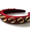 VIENNA RED & GOLD Beautiful Velvet 2 Cm Padded Headband Hairband Embellished With Tortoiseshell Chain Perfect Christmas Accessory Gift