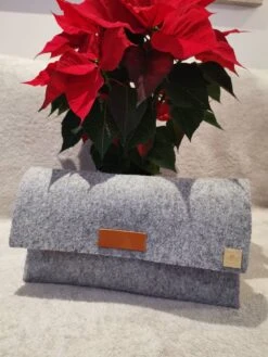 Grey Felt Clutch With Purple Stitches/Hand Sewing/Hand Made/Grey Bag/Felt Bag/Christmas Gift/Gift For Woman/Bag/Xmas/Valentines Day/