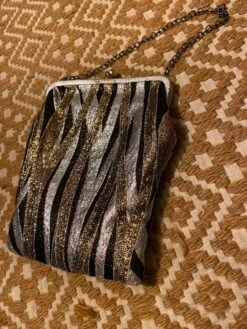 Genuine Vintage Handbag Evening Purse Black Gold Silver Glitter Design Fabric 1970’s Stylish Chain Handle Made In England Retro Christmas -Cheap Bags & Purses Store il fullxfull.4416273389 9lw7