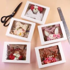 Christmas Collection - Newborn Baby Girl Gift Box, Baby Bib, Hair Bow & Headband Set Solid Colour Nylon Fabric, Welcome Home Baby Gift