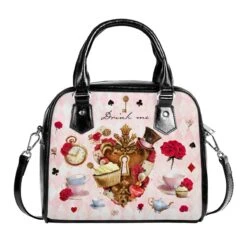 Cheap Bags & Purses Store 15 Love Lock & Key Alice In Wonderland Pink Christmas UK Bag Handbag Shoulder Straps Buckle Black Faux Leather Zipper School Diamond Adjustable