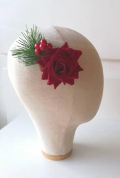 Red Rose And Red Berries Christmas Hair Accessory Christmas Bridal Hair Flower -Cheap Bags & Purses Store il fullxfull.4469628793 14ac
