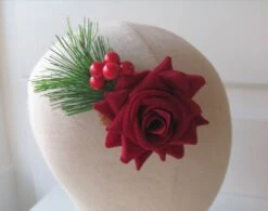 Red Rose And Red Berries Christmas Hair Accessory Christmas Bridal Hair Flower