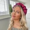 Burgundy Red Scrunchie Crown Silk Satin Twist Rouched Hair Band Headband Scrunch Ruffle Bright UK Wedding Races Christmas
