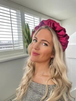 Burgundy Red Scrunchie Crown Silk Satin Twist Rouched Hair Band Headband Scrunch Ruffle Bright UK Wedding Races Christmas