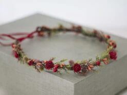 Red Flower Crown Wedding, Forest Floral Crown, Christmas Floral Headband, Winter Flower Crown