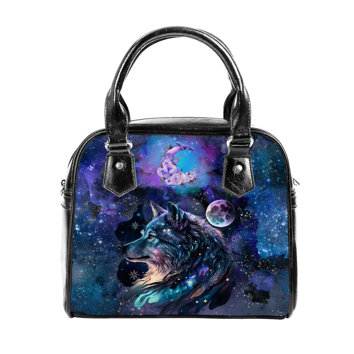 Cosmic Wolf Gothic Nebula Galaxy Moon Christmas Birthday Bag Handbag Space Celestial Star Shoulder Strap Faux Leather School Gifts For Her 5 Cosmic Wolf Gothic Nebula Galaxy Moon Christmas Birthday Bag Handbag Space Celestial Star Shoulder Strap Faux Leather School Gifts For Her - Image 3