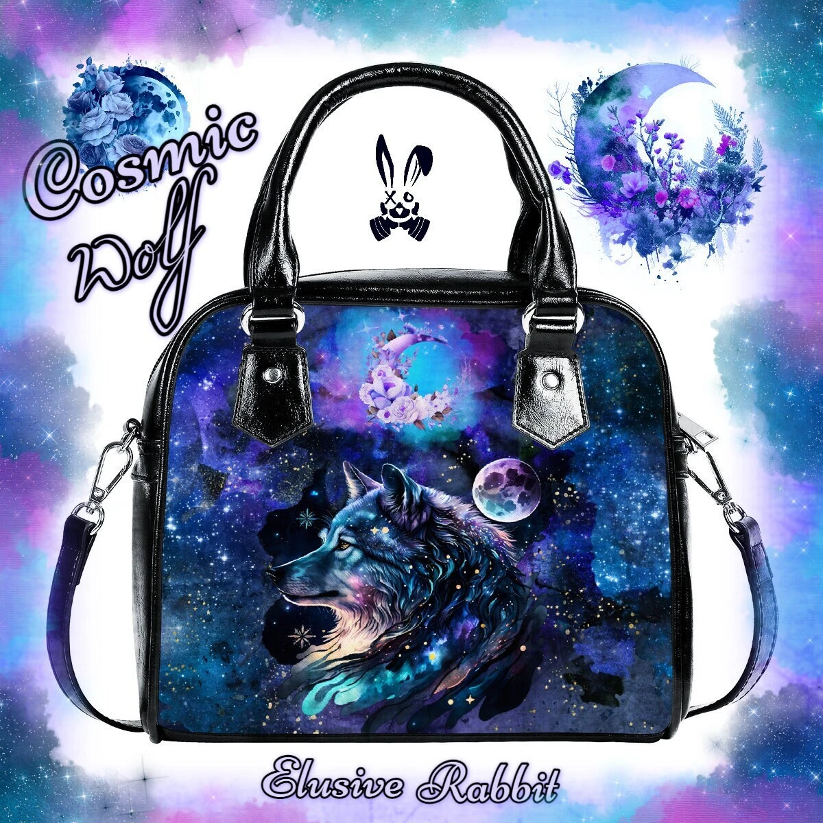 Cosmic Wolf Gothic Nebula Galaxy Moon Christmas Birthday Bag Handbag Space Celestial Star Shoulder Strap Faux Leather School Gifts For Her 3 Cosmic Wolf Gothic Nebula Galaxy Moon Christmas Birthday Bag Handbag Space Celestial Star Shoulder Strap Faux Leather School Gifts For Her