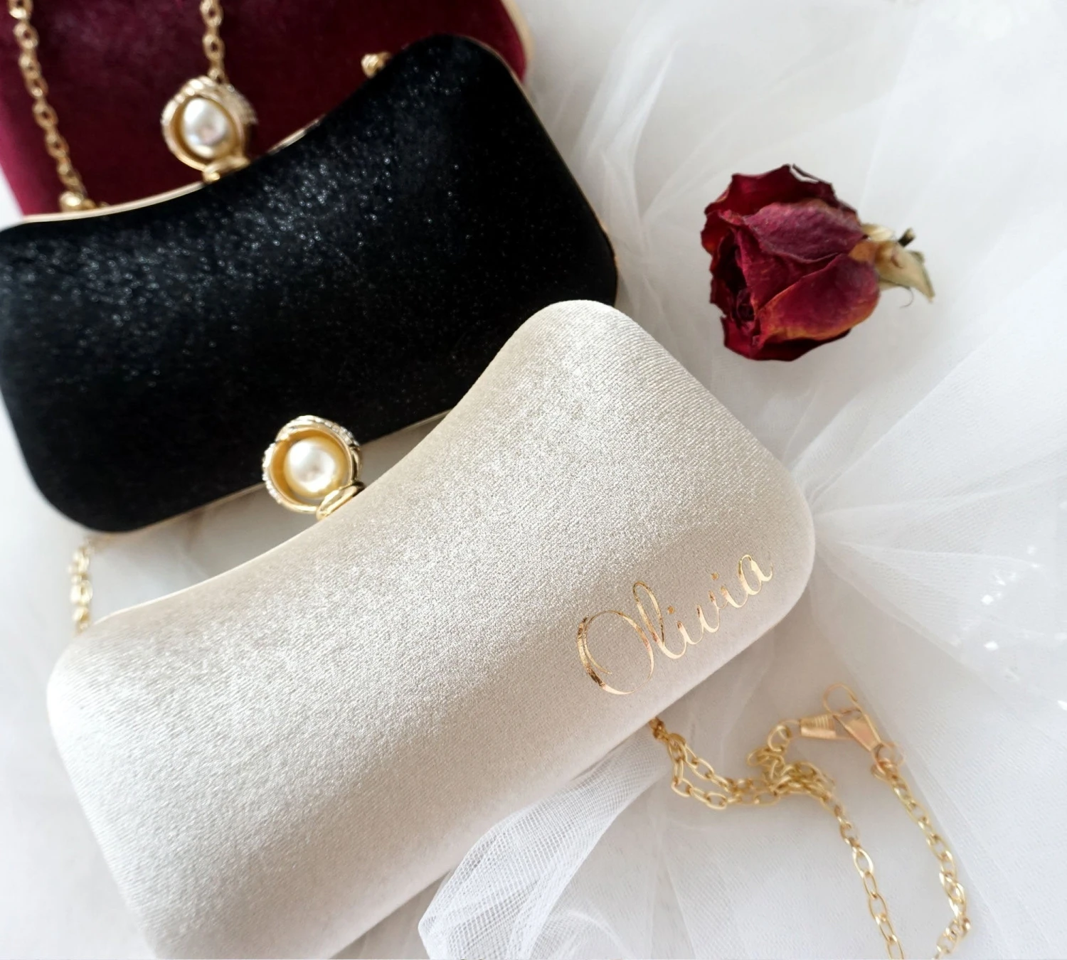 Double-Strap Velvet Clutch, Personalized Shoulder Bag, Christmas & Holiday Gift, Removable Gold-Plated Chain Evening Clutch, Wedding Bag 4 Double-Strap Velvet Clutch, Personalized Shoulder Bag, Christmas & Holiday Gift, Removable Gold-Plated Chain Evening Clutch, Wedding Bag - Image 2