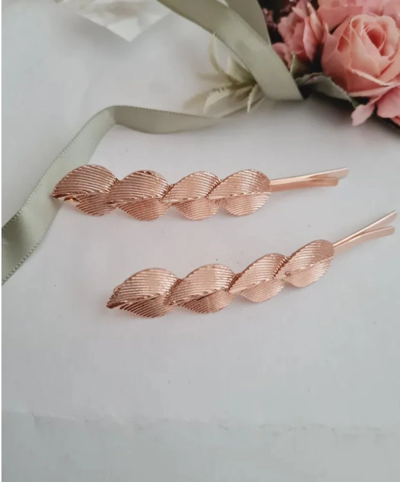 2 Pcs Rose Gold Leaf Hair Clip, Bridal, Christmas Hairpin, Boho, Large Hair Clip, Romantic Hair Clip, Leaf Hairpin, Women 8 2 Pcs Rose Gold Leaf Hair Clip, Bridal, Christmas Hairpin, Boho, Large Hair Clip, Romantic Hair Clip, Leaf Hairpin, Women - Image 6