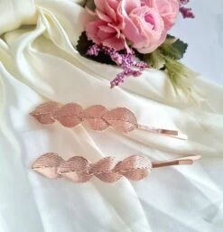 2 Pcs Rose Gold Leaf Hair Clip, Bridal, Christmas Hairpin, Boho, Large Hair Clip, Romantic Hair Clip, Leaf Hairpin, Women