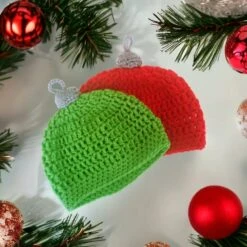 Christmas Bauble Novelty Crochet Hat For Kids, Fun Newborn Christmas Decoration Beanie , Stocking Filler For New Parents