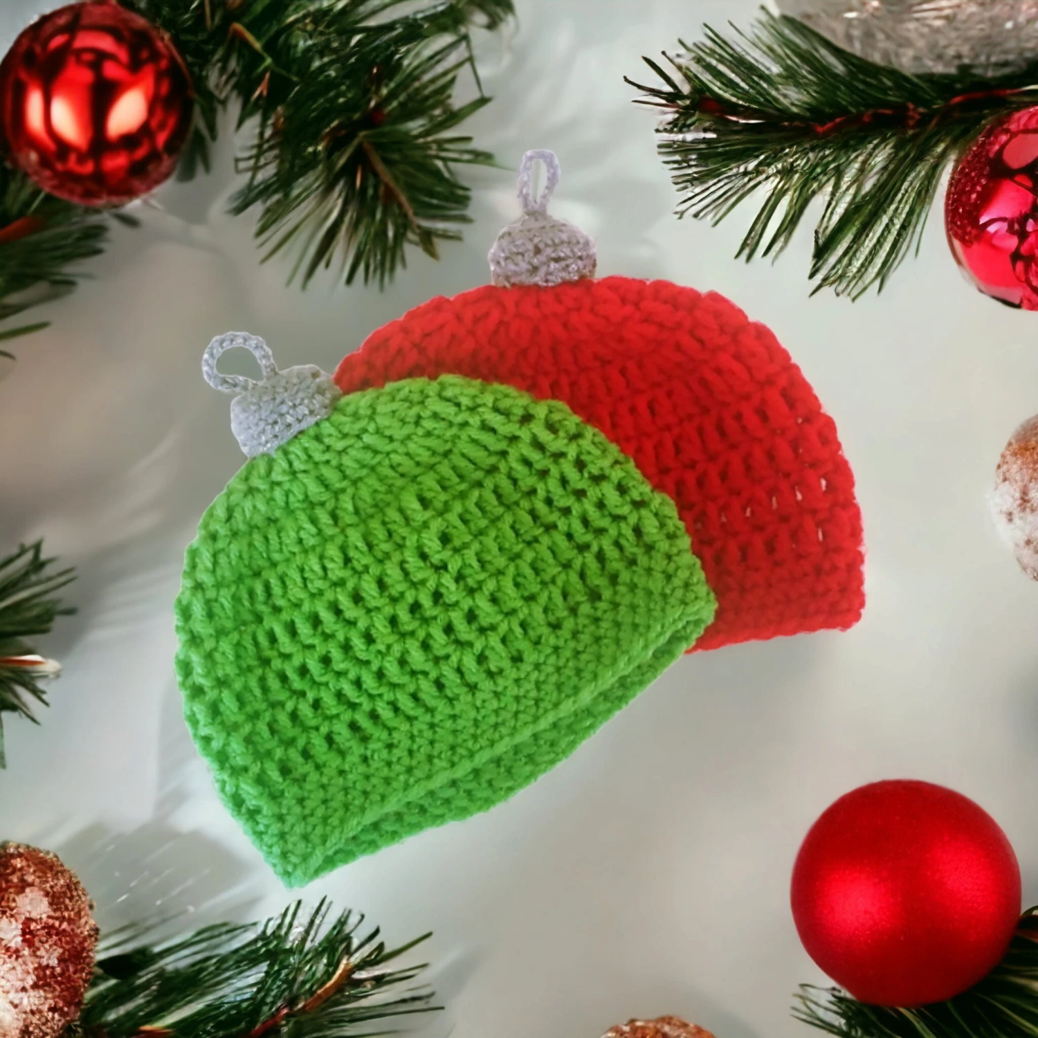 Christmas Bauble Novelty Crochet Hat For Kids, Fun Newborn Christmas Decoration Beanie , Stocking Filler For New Parents 3 Christmas Bauble Novelty Crochet Hat For Kids, Fun Newborn Christmas Decoration Beanie , Stocking Filler For New Parents