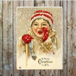A Merry Christmas To You Snow Woolly Hats Metal Sign Plaque