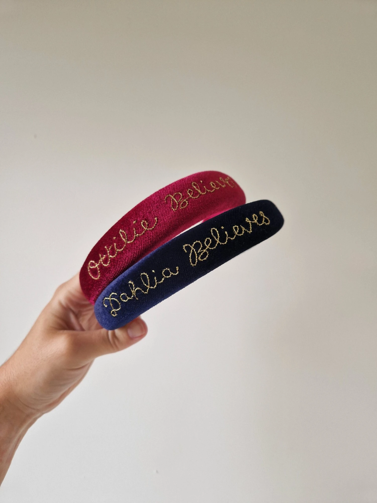 Name Believes Christmas Bespoke Hand Stitched Velvet Name Headband 3 Name Believes Christmas Bespoke Hand Stitched Velvet Name Headband