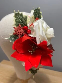 Christmas Hair Flower Clip Poinsettia Holly Rose White Red Party Festive Season