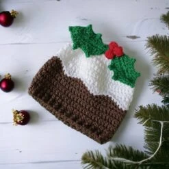 Christmas Pudding Novelty Crochet Hat For Kids, Fun Newborn Christmas Pud Beanie , Stocking Filler For New Parents