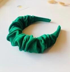 Emerald Green Velvet Ruffle Scrunchie Ruched Headband, Green Gathered Crown Hairband, Special Event Party, Wedding, Christmas Gift, Uk Made