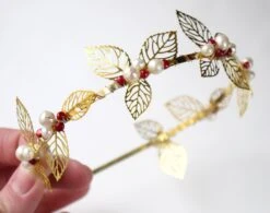 Christmas Leaves Pearl Tiara- Freshwater Pearl, Filigree Leaves Red White Gold Wedding Headband Headpiece -Cheap Bags & Purses Store il fullxfull.518666714 m2ze