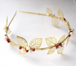 Christmas Leaves Pearl Tiara- Freshwater Pearl, Filigree Leaves Red White Gold Wedding Headband Headpiece -Cheap Bags & Purses Store il fullxfull.518666880 9uie